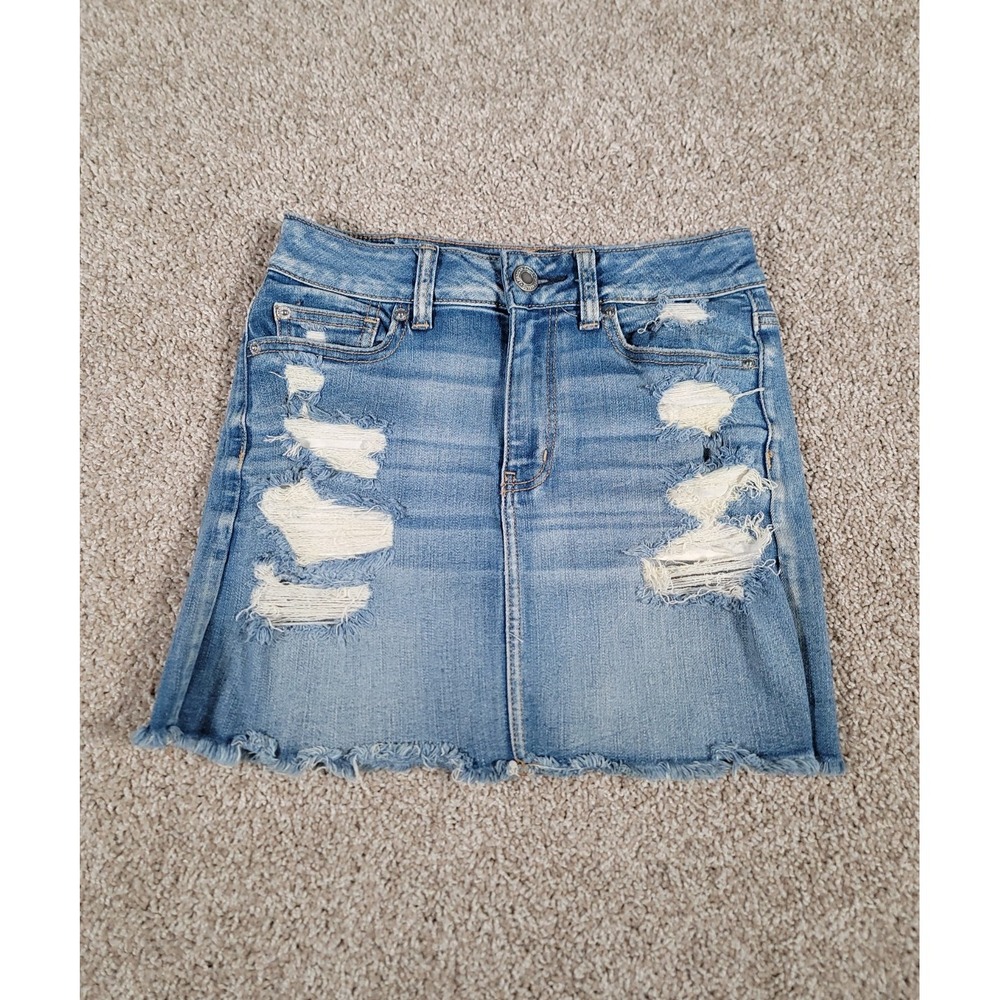 Vintage American Eagle Mid Rise Demin Mini Skirt Size 4 Light Wash Retro Y2K 00s